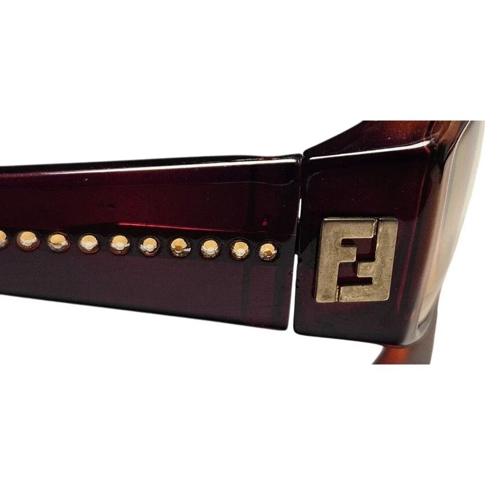 Frames‎ Only Fendi F625R 51-16 Burgundy Rectangular Eyeglasses Gold Rhinestones